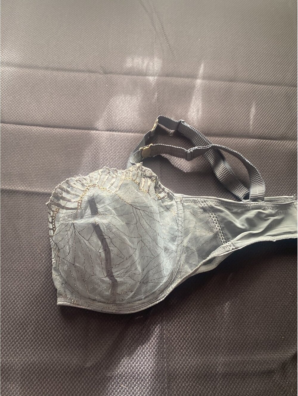 Chantelle 36DDDD bra sheer grey lace underwire nwot with gold detail